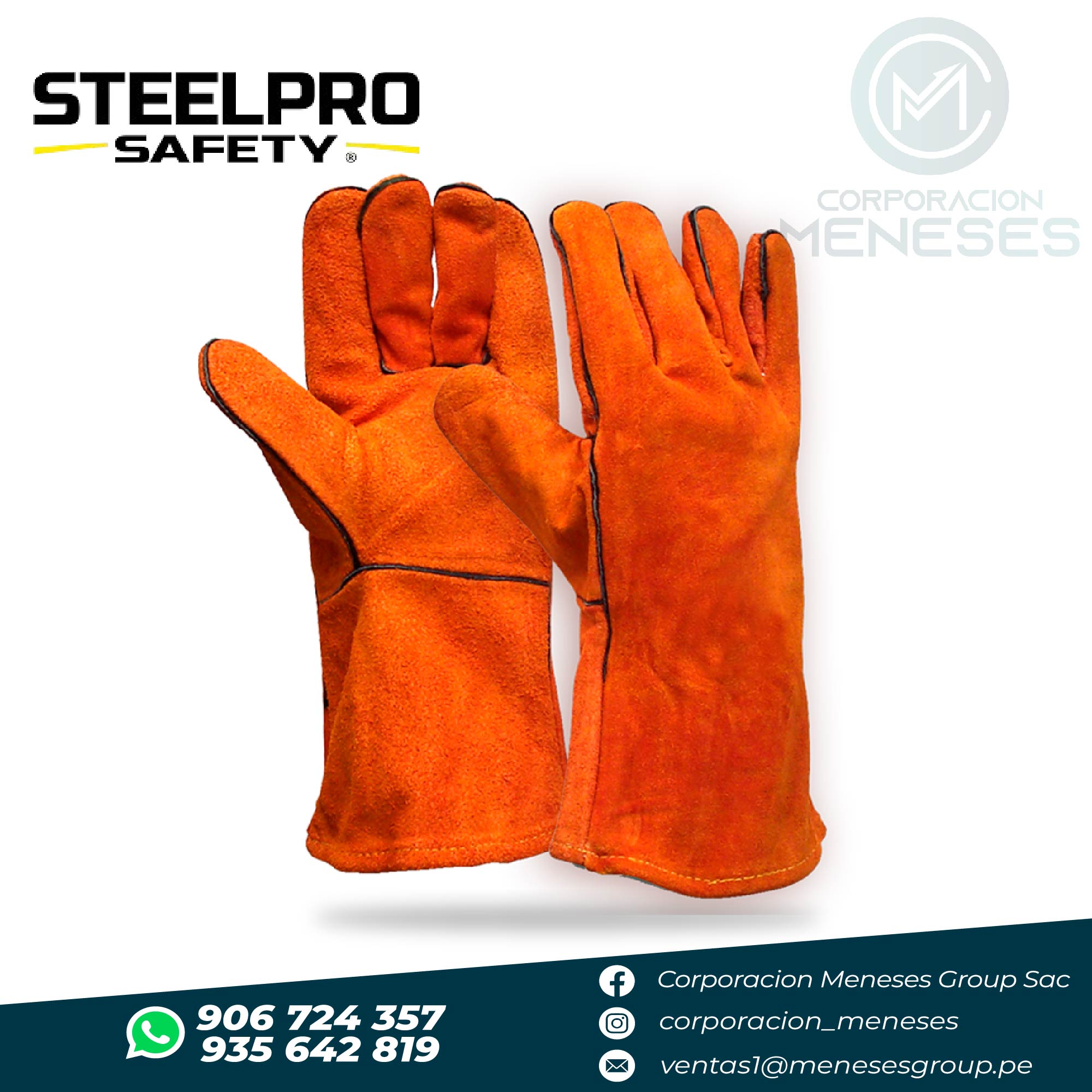 Guante de Cuero Soldador Naranja | STEELPRO