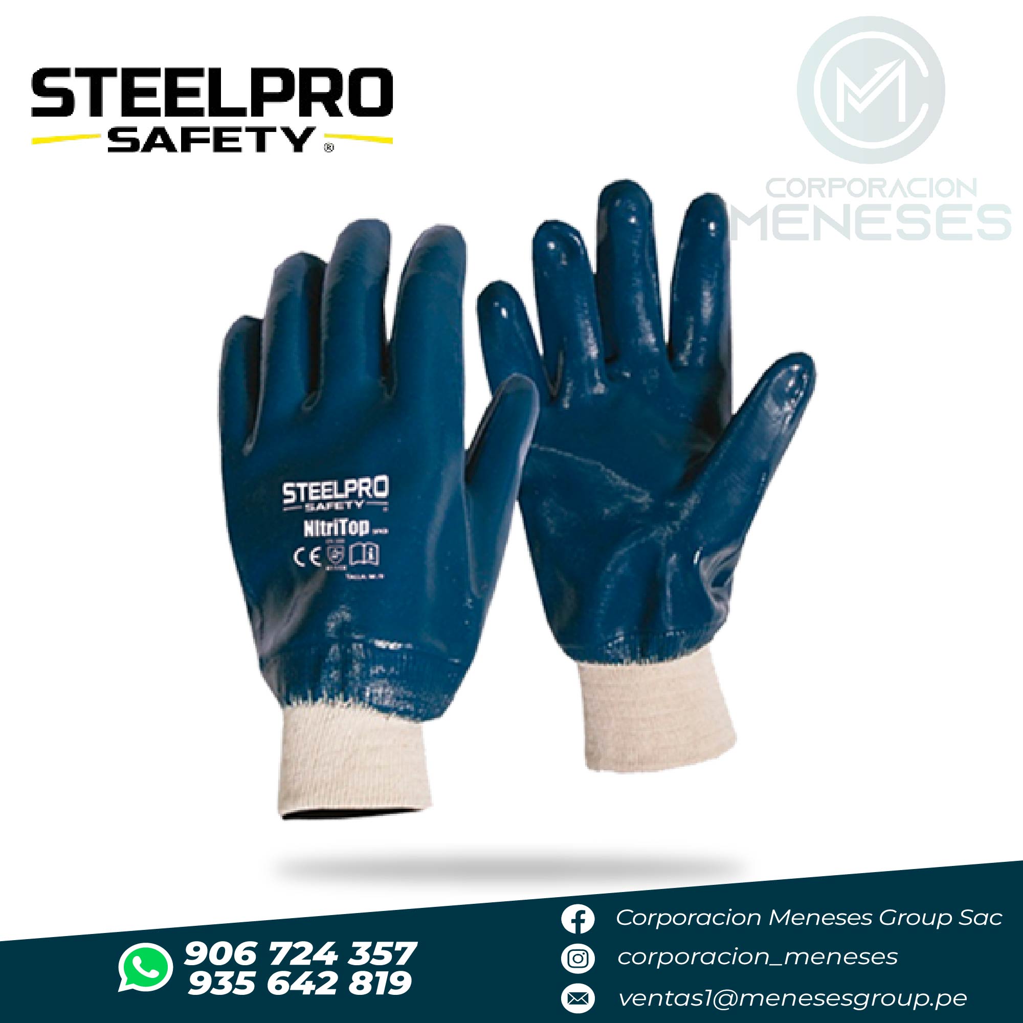 Guante de Nitrilo Azul NitriTop Puño Tejido | Steelpro