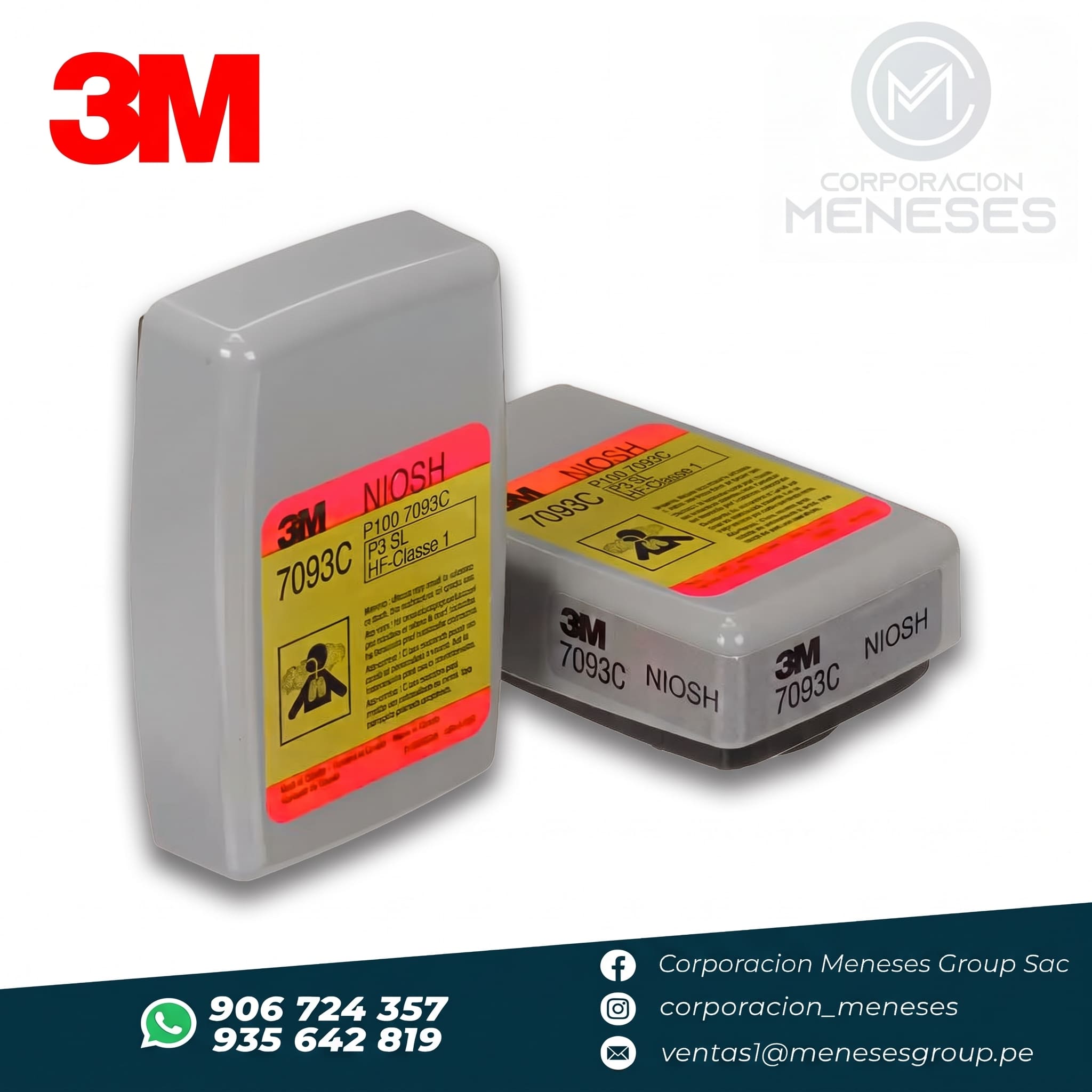 Filtro 7093C P100 para Partículas, Gases Ácidos y Vapores Orgánicos | 3M